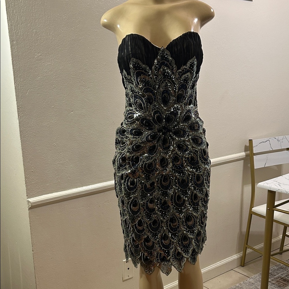 Glamorous Strapless Black and Silver Sequin Dress